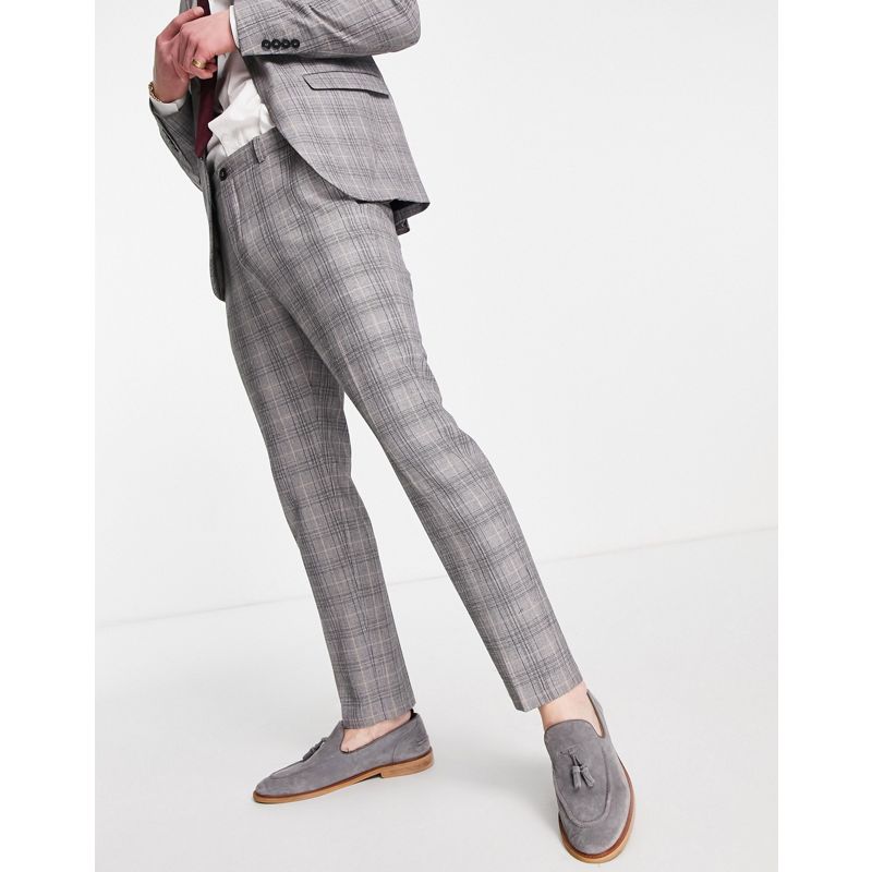 Uomo gsxVB Selected Homme - Pantaloni da abito slim color grigio chiaro a quadri 