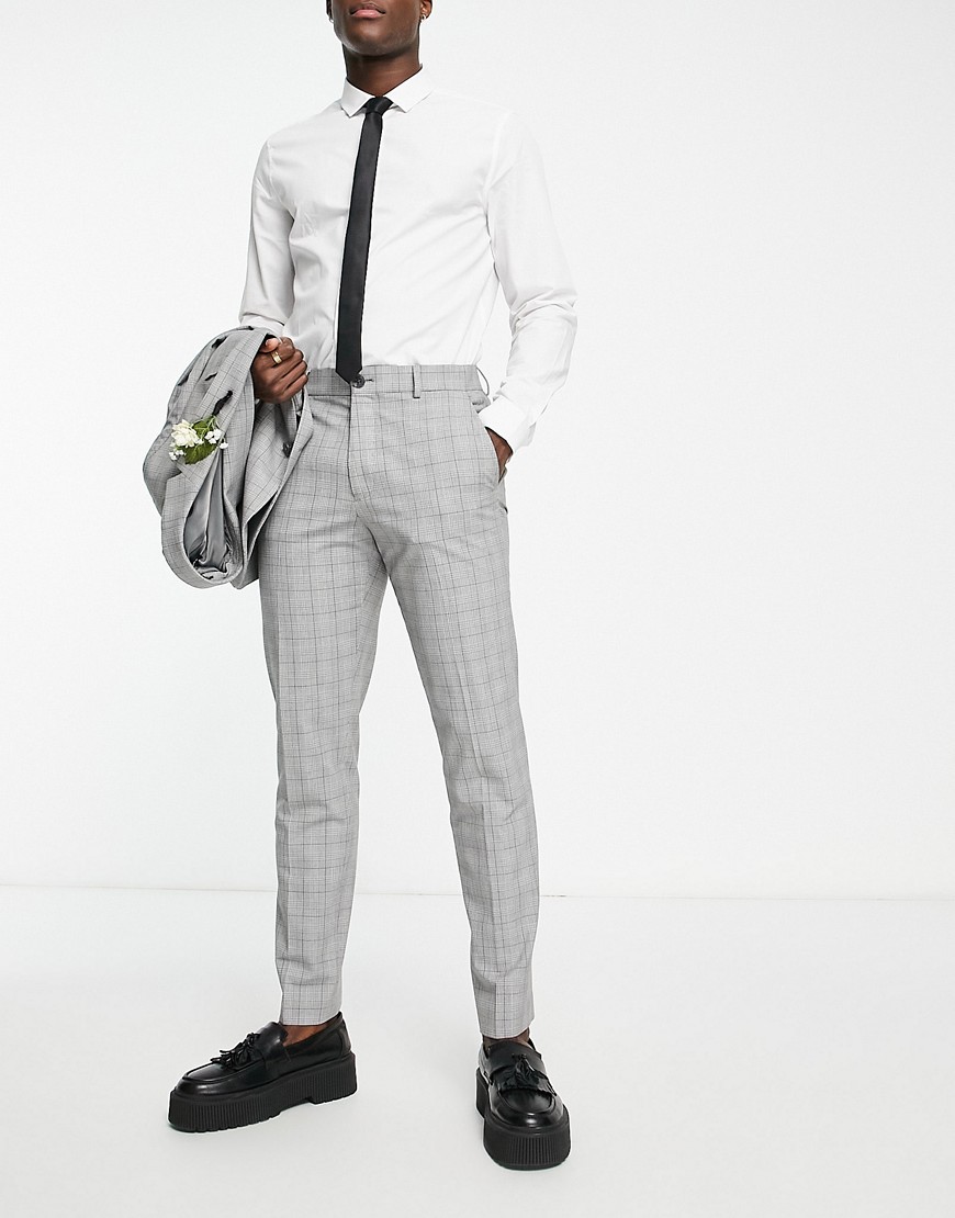 selected homme - pantaloni da abito slim grigio chiaro a quadri