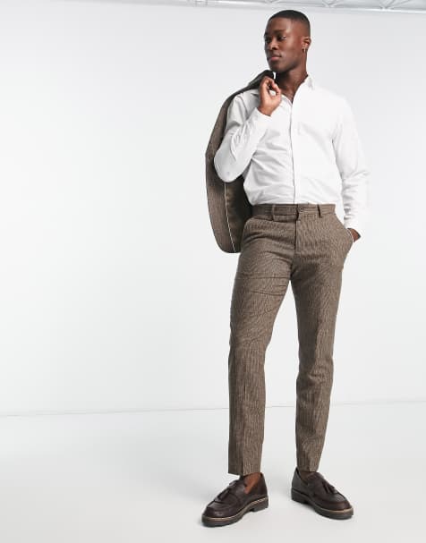Selected Homme - Pantaloni da abito slim marroni a quadri in misto lana - view 1