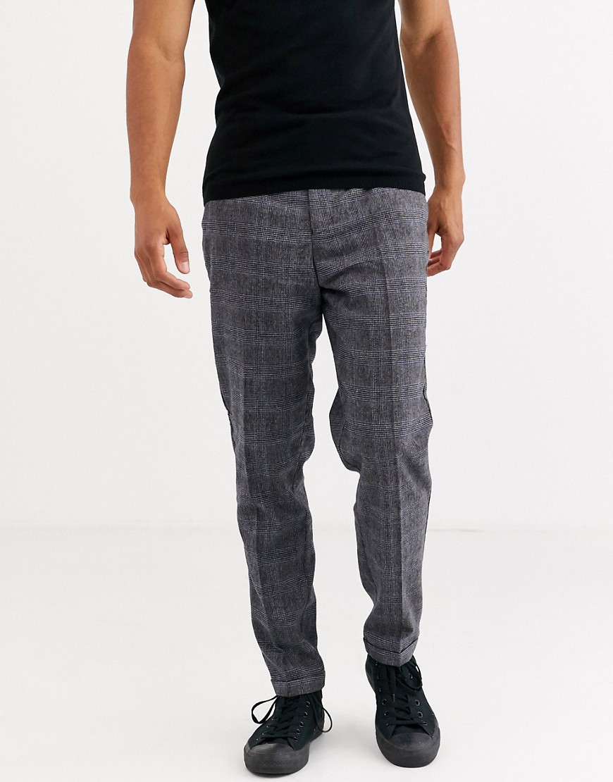 Selected Homme - Pantaloni regular in misto lana grigi a quadri Principe di Galles-Grigio