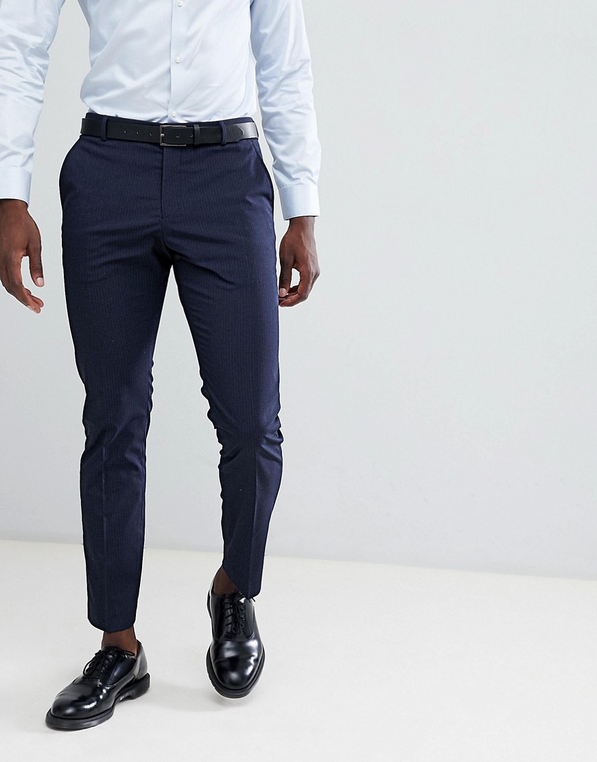 Selected Homme - Pantaloni slim blu navy gessato da abito
