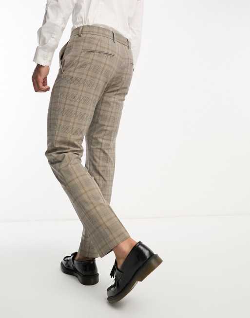Selected Homme - Pantaloni slim da abito beige a quadri, 5 di 5