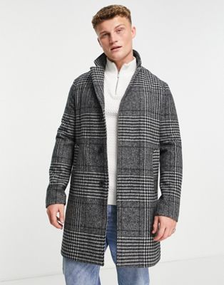 Selected Homme wool overcoat in grey check - ASOS Price Checker