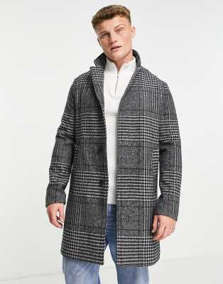 Selected Homme wool overcoat in grey check - ASOS Price Checker