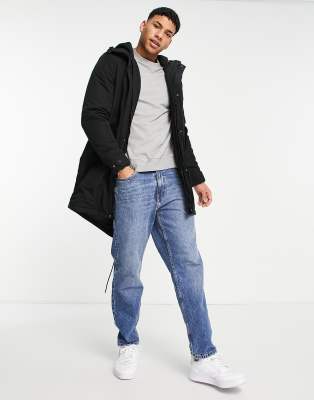 Selected Homme – Parka-Mantel in Schwarz mit Schwalbenschwanz-Design
