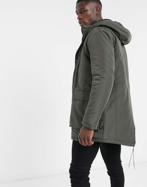 Selected Homme Parka rembourr e avec capuche en fausse fourrure Kaki