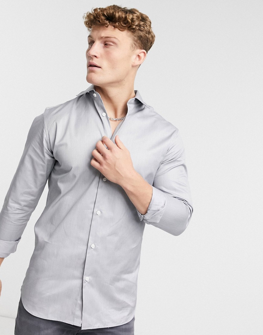 Selected Homme – Pelle – Weißes, schmal geschnittenes Hemd-Grau