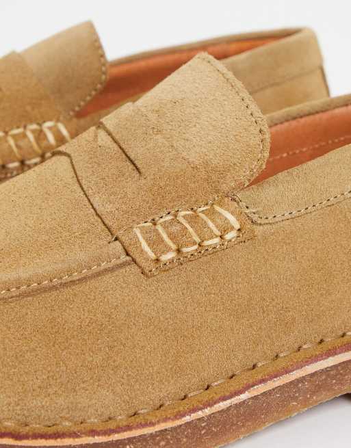 Selected Homme – Piaskowe zamszowe loafersy z patką, 3 z 4