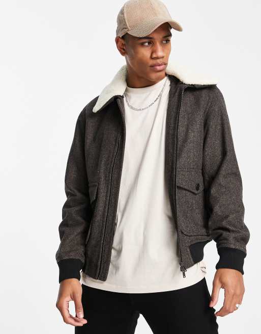 Selected Homme - Pilotenjack van wol in bruin