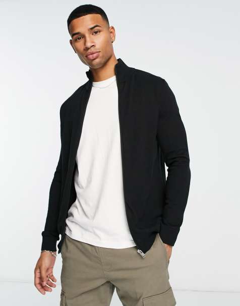 Selected pima cotton smart cardigan in black