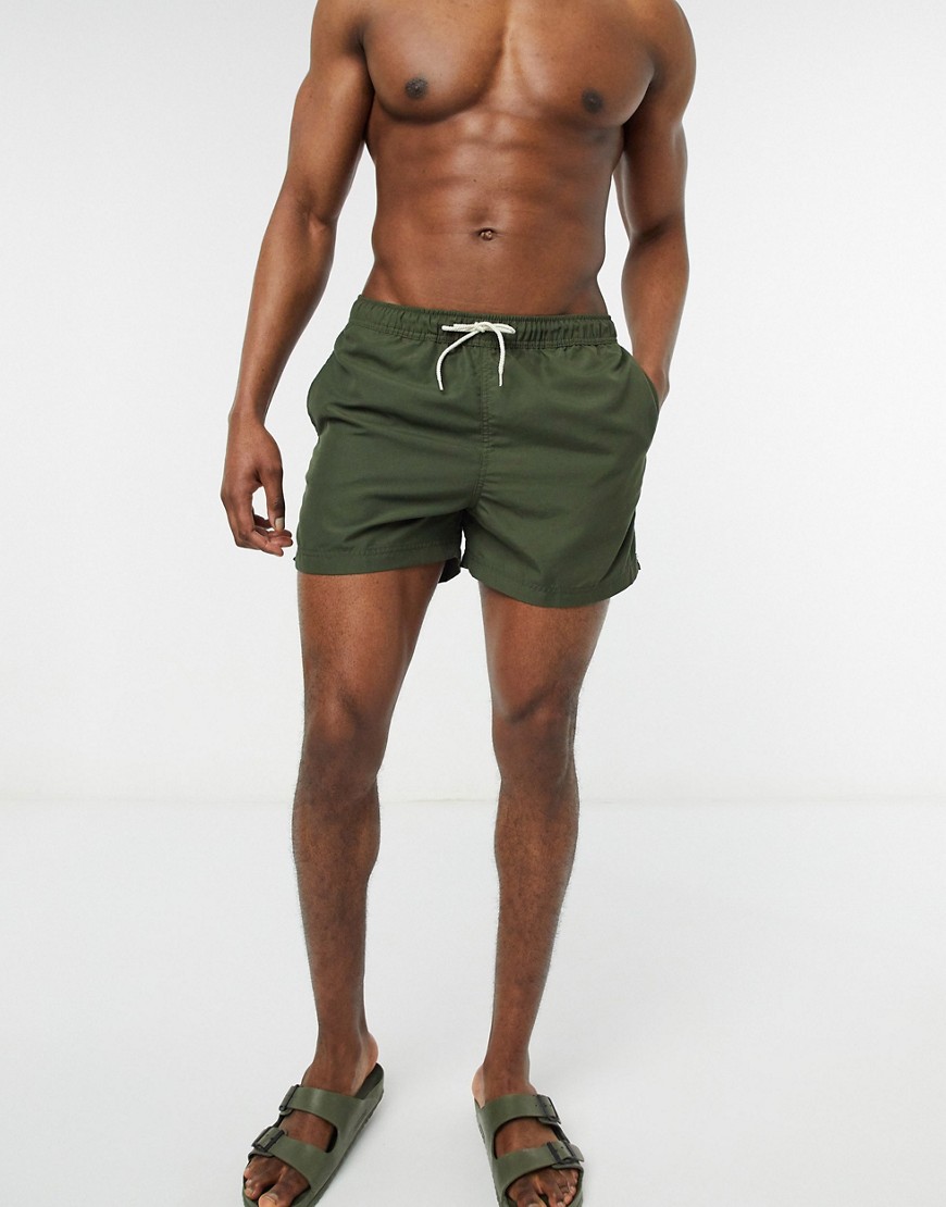 Selected Homme plain swim shorts in khaki-Green