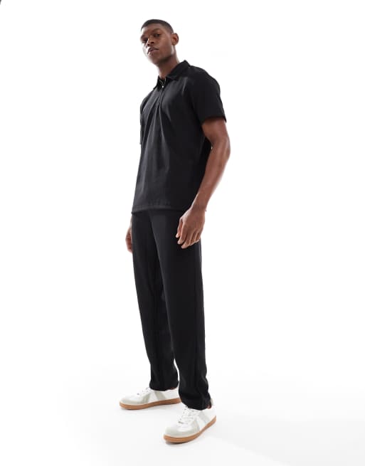 Selected Homme - Plissé broek in zwart, deel van co-ord set 