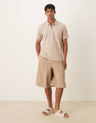 Selected Homme Plisse Half Zip Polo In Neutral