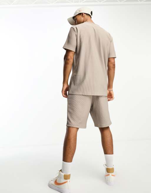 Oversized Homme Pinstripe Baseball Polo And Short Set