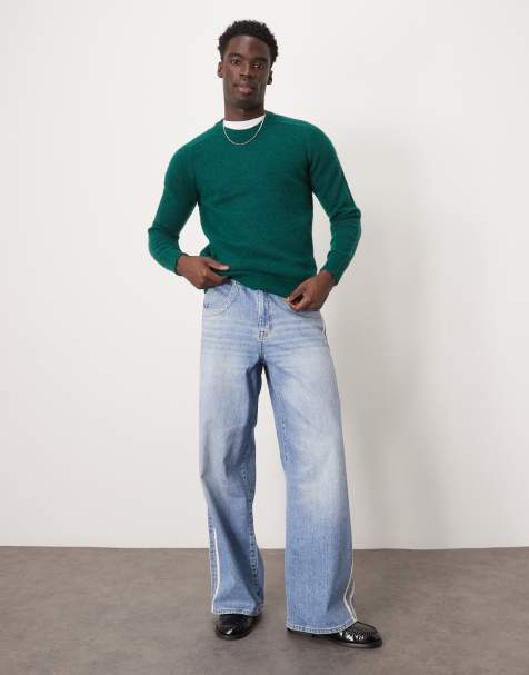 Selected Homme - Pluizig gebreide trui van alpacawol met ronde hals in groen - view 1