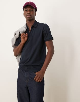 Selected Homme - Polo à demi fermeture éclair - Bleu marine