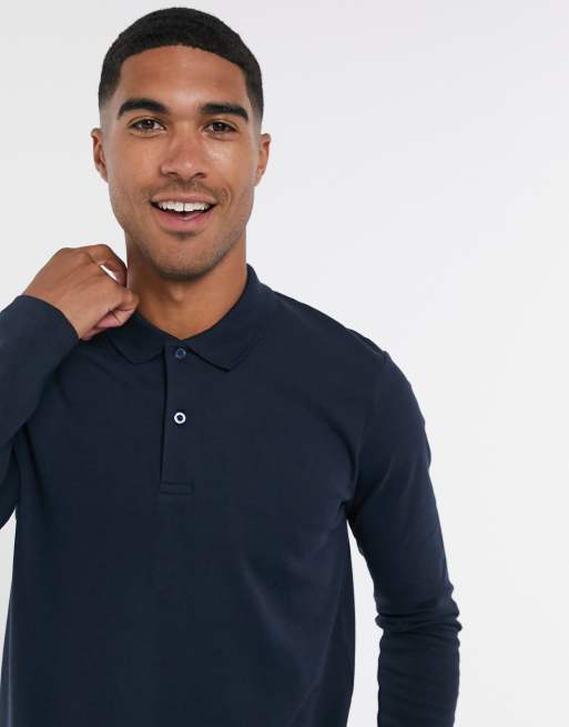 Selected Homme - Polo a maniche lunghe in jersey di cotone blu navy - NAVY, 3 di 4