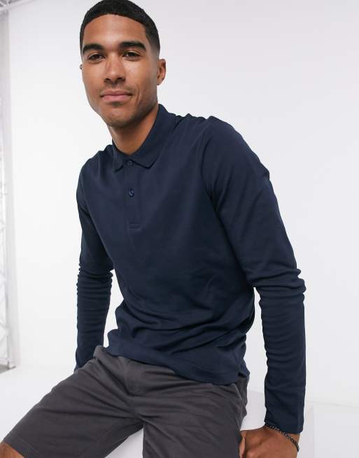 Selected Homme - Polo a maniche lunghe in jersey di cotone blu navy - NAVY, 4 di 4