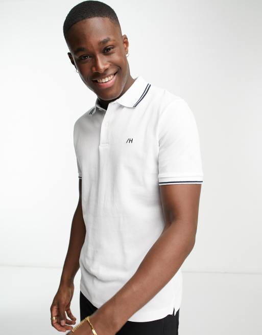 Selected Homme - Polo bianca con righe a contrasto sui bordi 