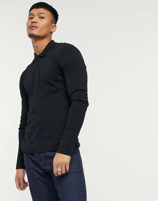 Polo noir best sale manche longue homme