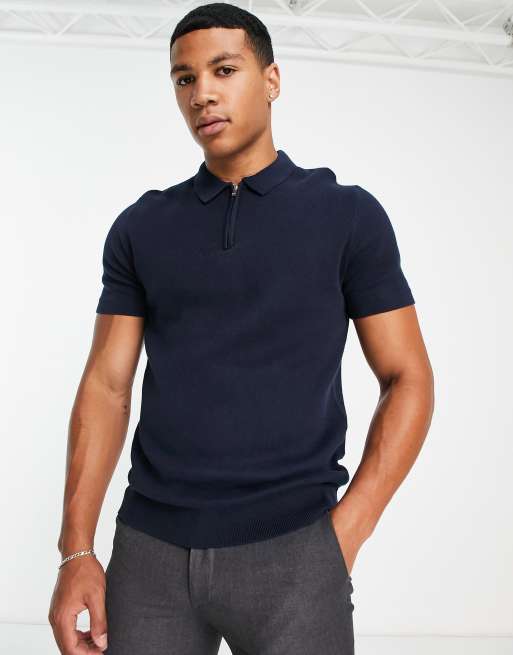 Selected homme  Polo en matière pull marine pour homme