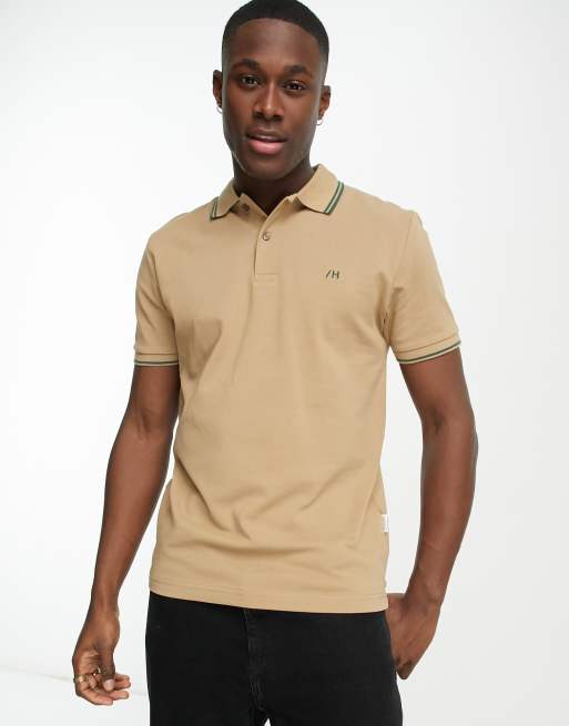 Selected Homme polo in beige with tipping ASOS