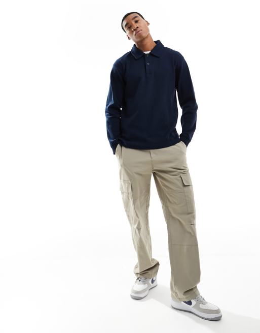 Selected Homme - Polo in felpa a maniche lunghe color blu navy , 3 di 4
