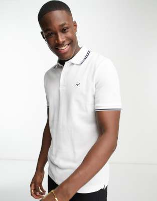 Selected Homme polo in white with tipping ASOS