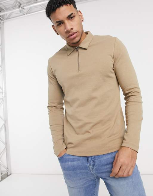 Polo Homme Beige manche longue