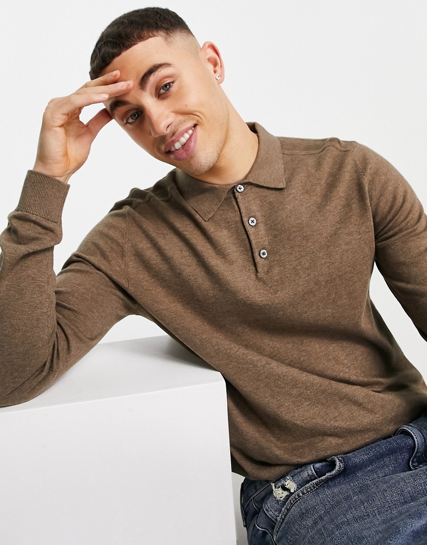 Selected Homme polo neck sweater in beige-Neutral