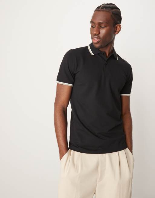 Selected Homme - Polo nera con bordi a contrasto