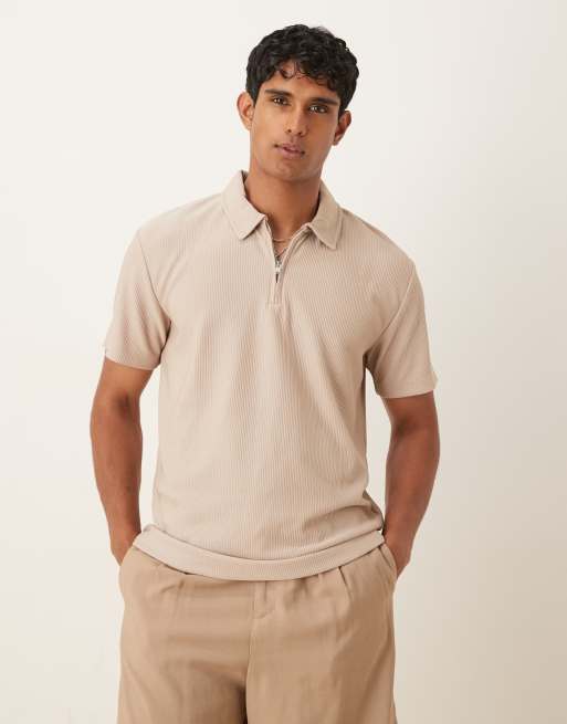Selected Homme - Polo plissé à col zippé - Fauve