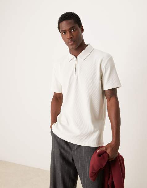 Selected Homme - Polo plissé bianca con zip corta - view 1