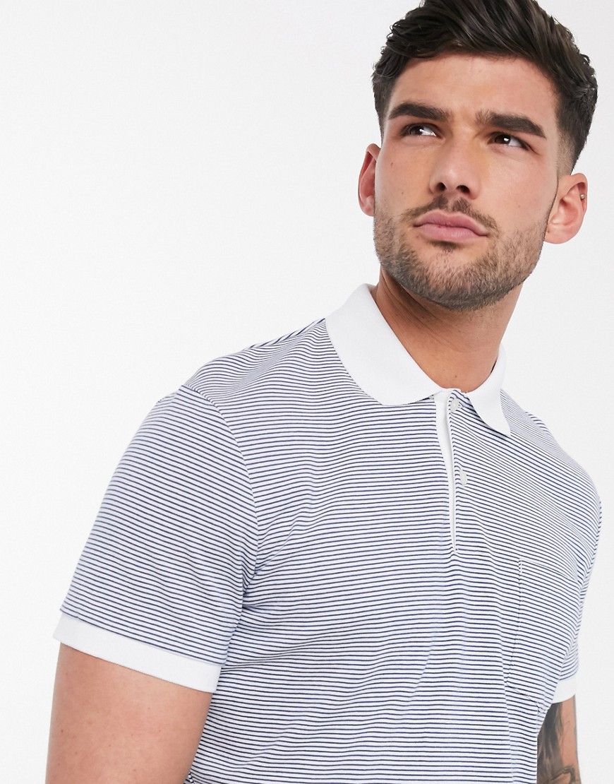 Selected Homme polo shirt with contrast collar in white stripe