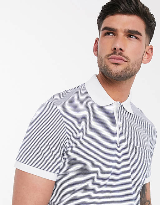 Selected Homme polo shirt with contrast collar in white stripe | ASOS