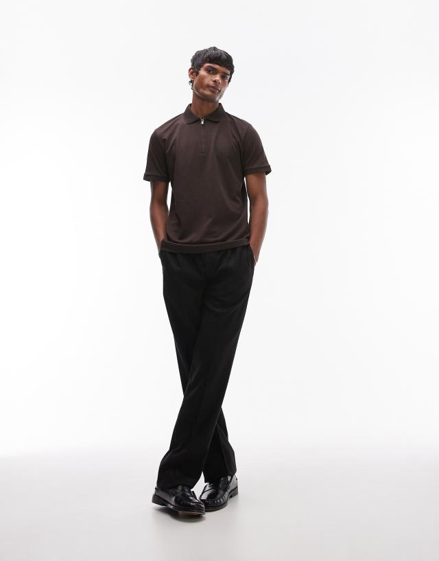 Selected Homme - polo shirt with half zip in brown