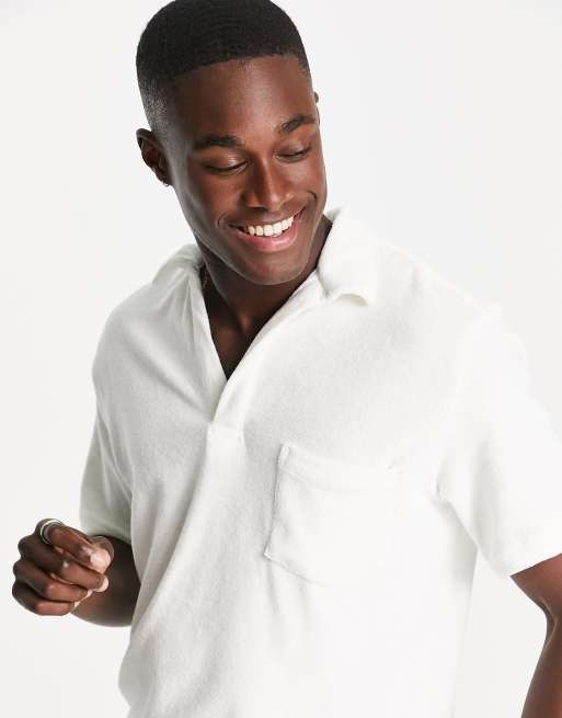 Selected Homme - Polo van badstof met reverskraag in wit