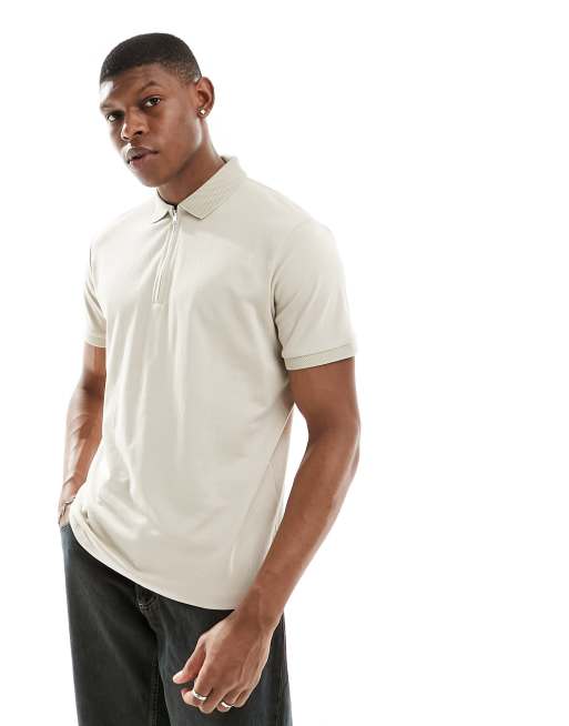 Selected Homme - Poloshirt met korte rits in crème