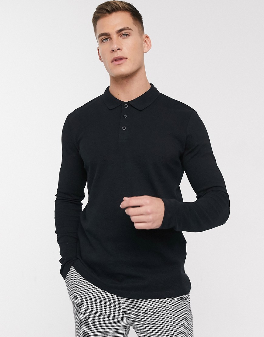 Selected Homme - Poloshirt met lange mouwen in zwart