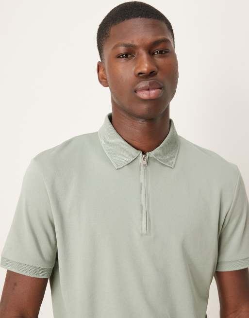 Selected Homme - Poloshirt met ritssluiting in lichtgroen