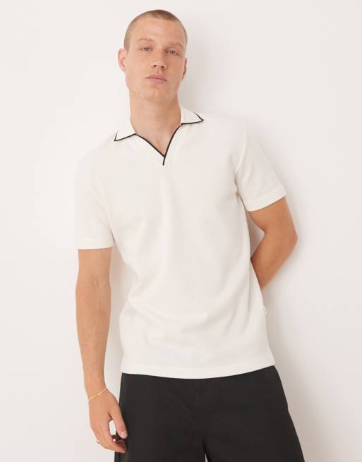 Selected Homme - Poloshirt met split aan de hals in crème