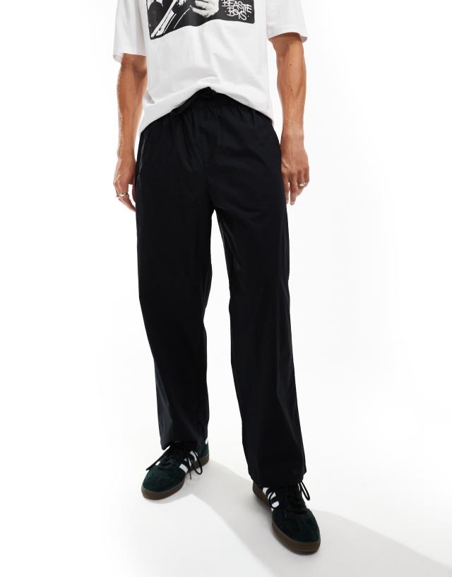 Selected Homme - poplin lightweight loose fit trousers in black