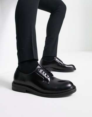 Selected Homme chunky sole premium leather sneaker in black