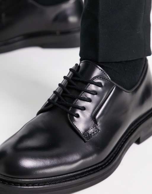 Selected Homme premium leather derby shoes in black ASOS