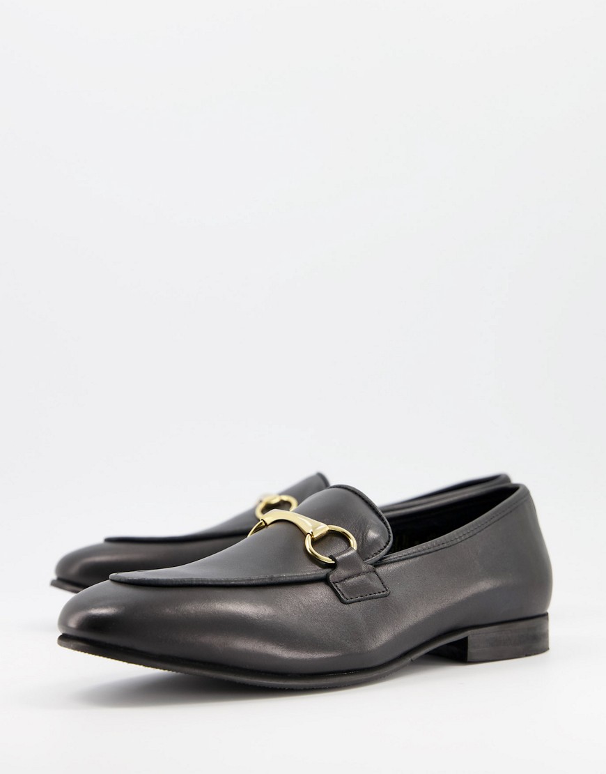 Selected Homme premium leather snaffle loafers in black