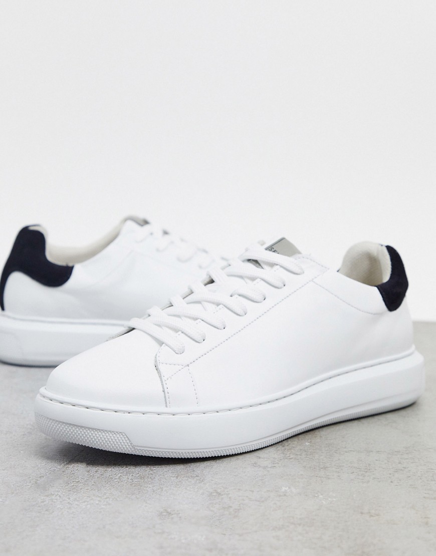 Selected Homme premium leather sneakers with chunky sole & contrast back tab-White