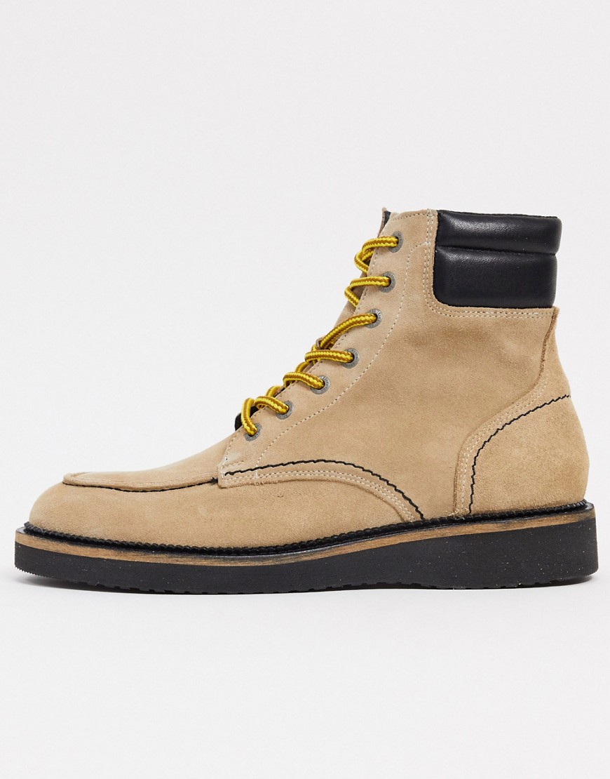 Selected Homme premium suede hiking boots with contrast laces in sand-Neutral