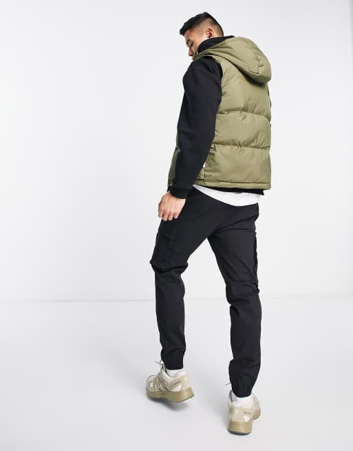 Selected Homme puffer gilet jacket in dark khaki ASOS