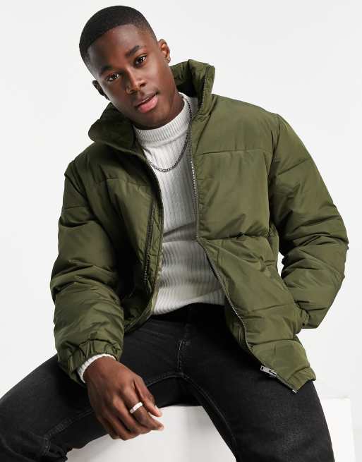 Selected Homme puffer jacket in khaki | ASOS