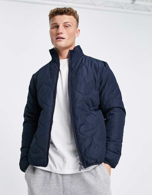 Selected Homme puffer jacket in onion quilt in navy | ASOS